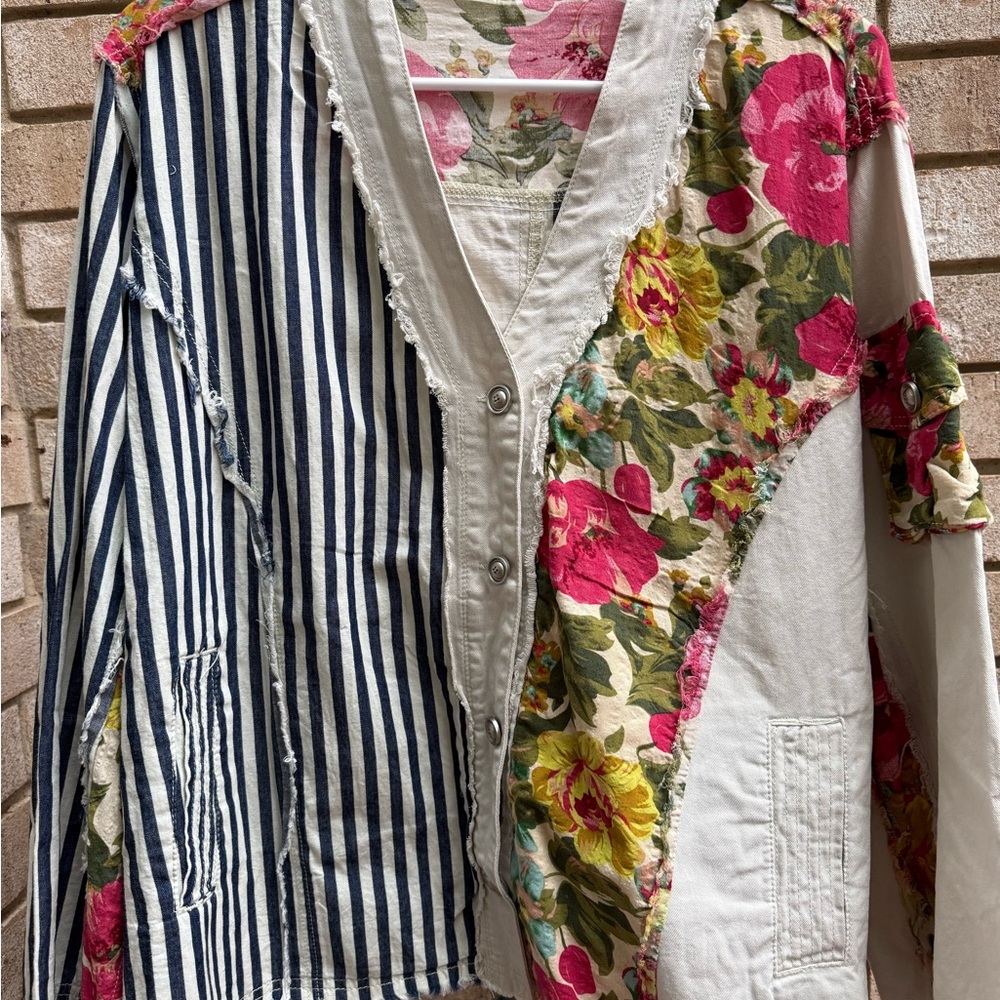 POL Floral & Stripe Patchwork Jean top